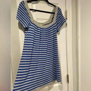 Splendid Glitter Silver Royal Blue Striped Scoop Neck Tee Shirt Dress Size XS